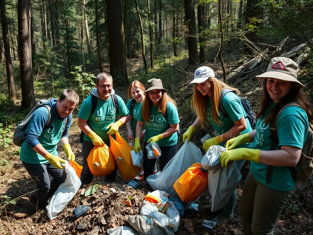 An image of volunteers participating in a cleanup effort around the forge site, removing debris and clearing vegetation to improve accessibility and aesthetics.